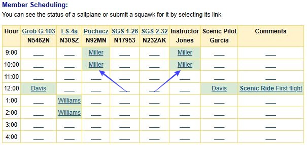 Scheduling Sailplane and Instructor for a Lesson